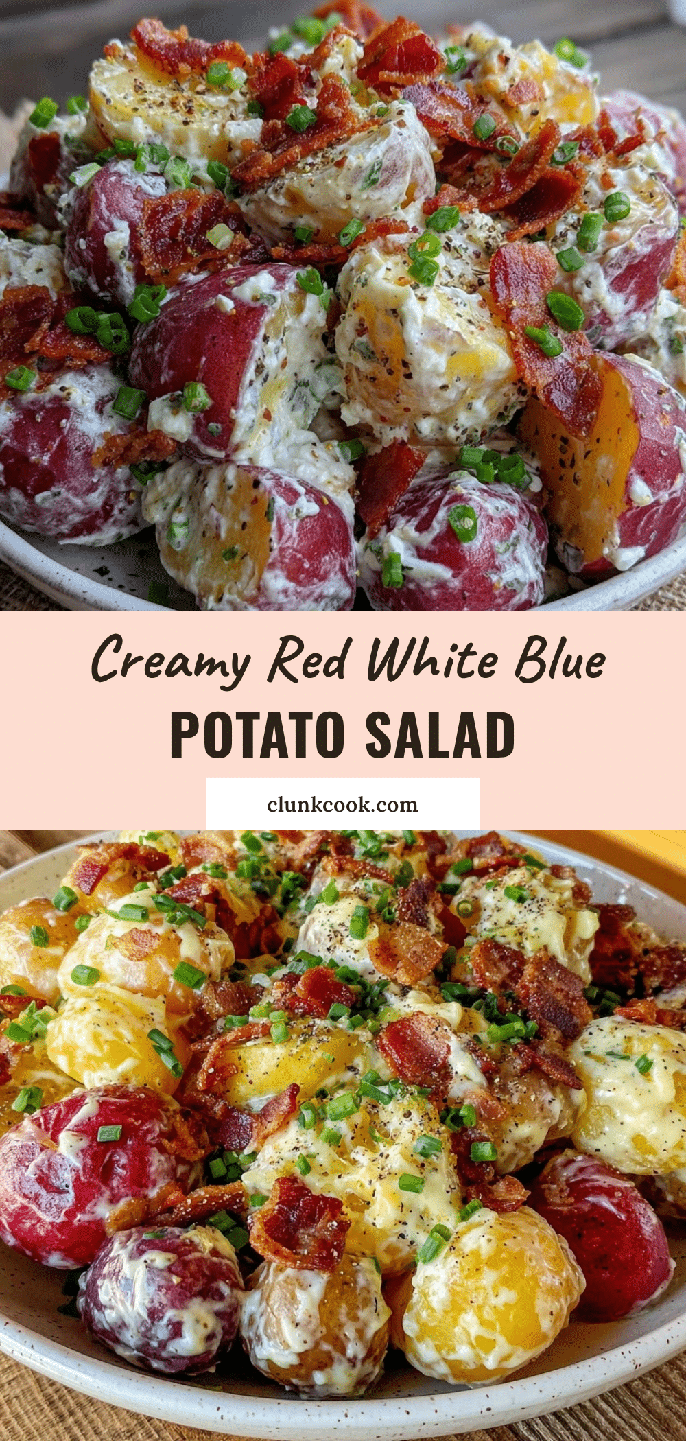 creamy red white and blue potato salad with bacon recipe