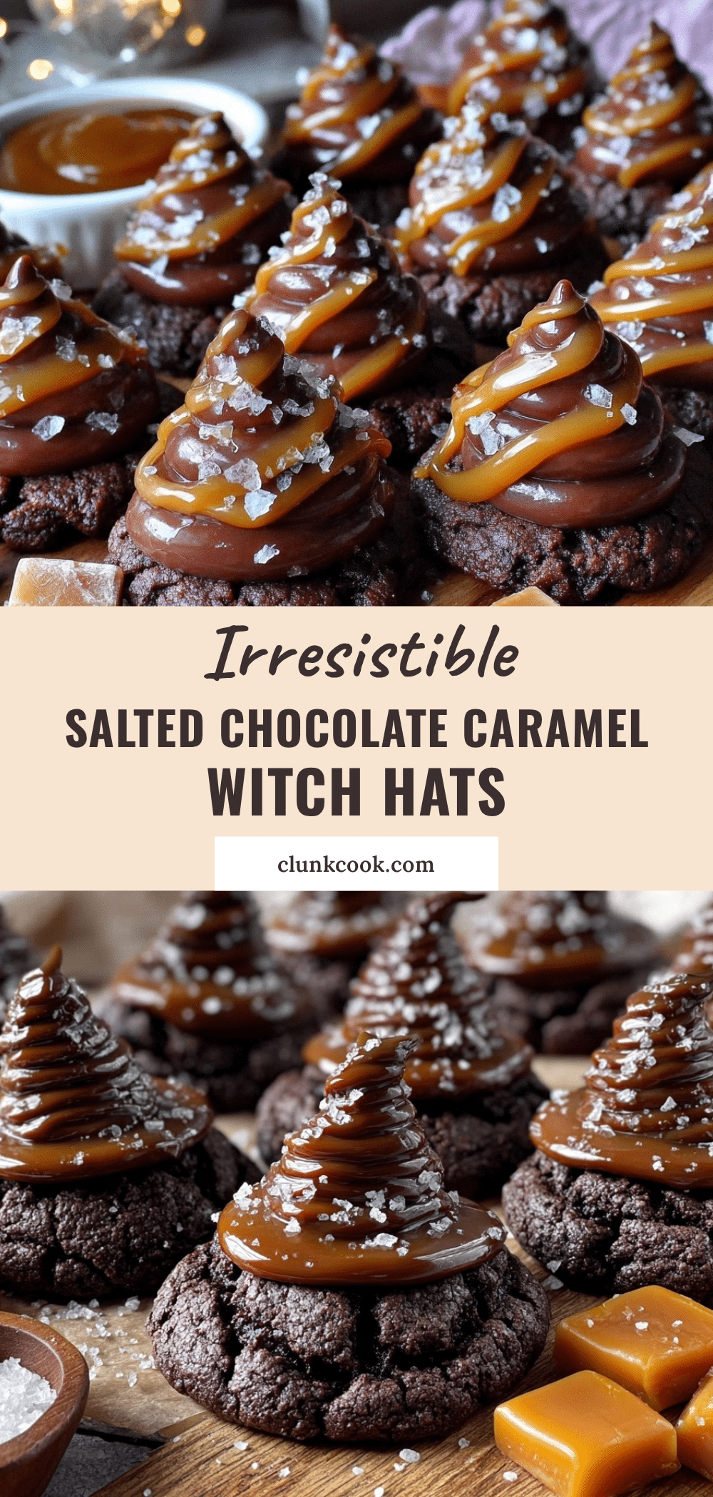 salted chocolate caramel witch hat cookies recipe