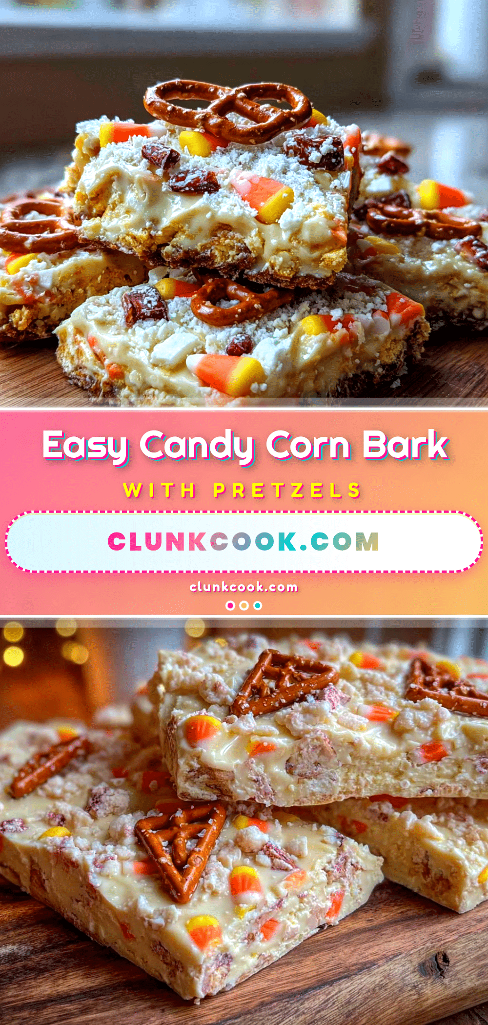 easy candy corn bark with white chocolate and pretzels recipe