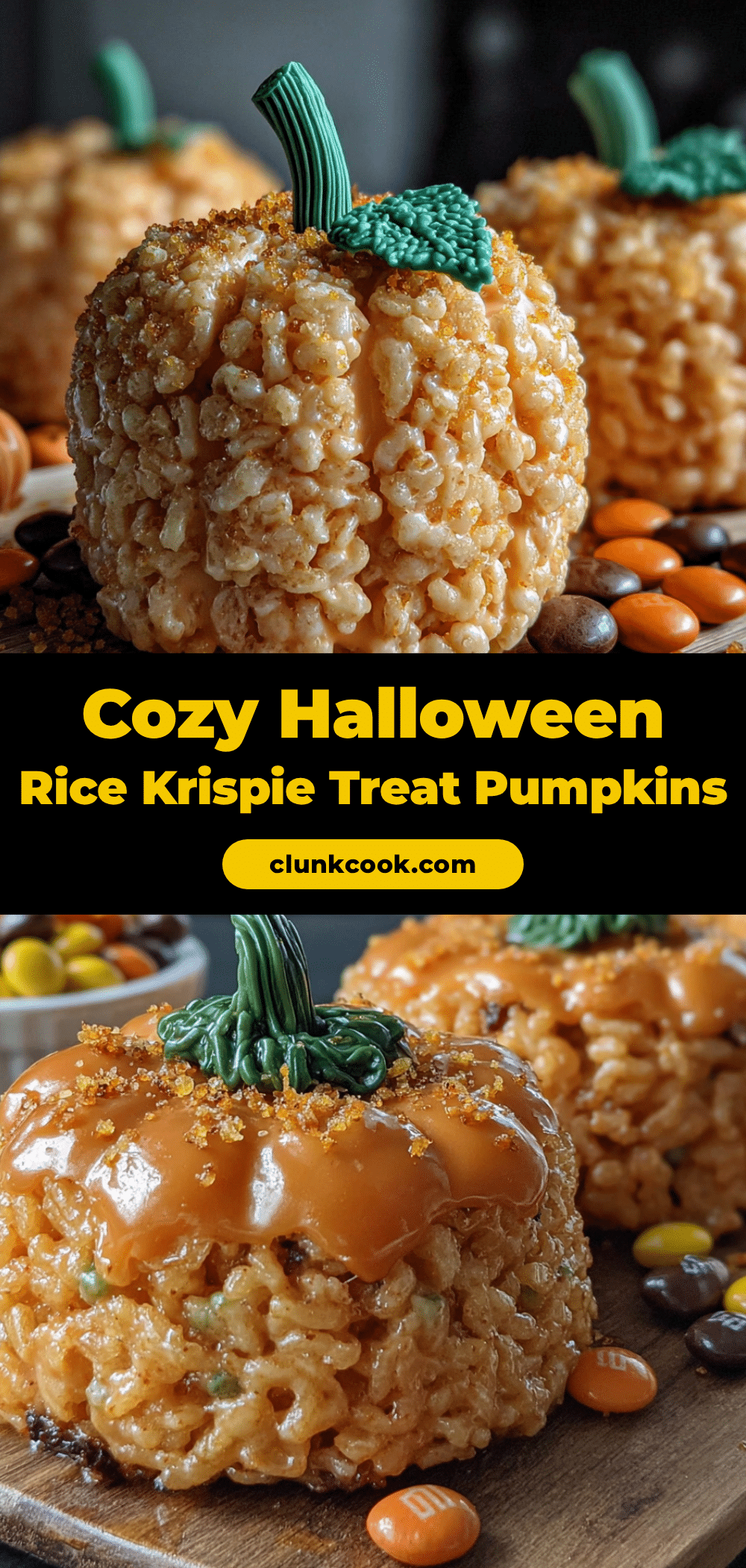 Cozy Halloween Rice Krispie Treat Pumpkins recipe