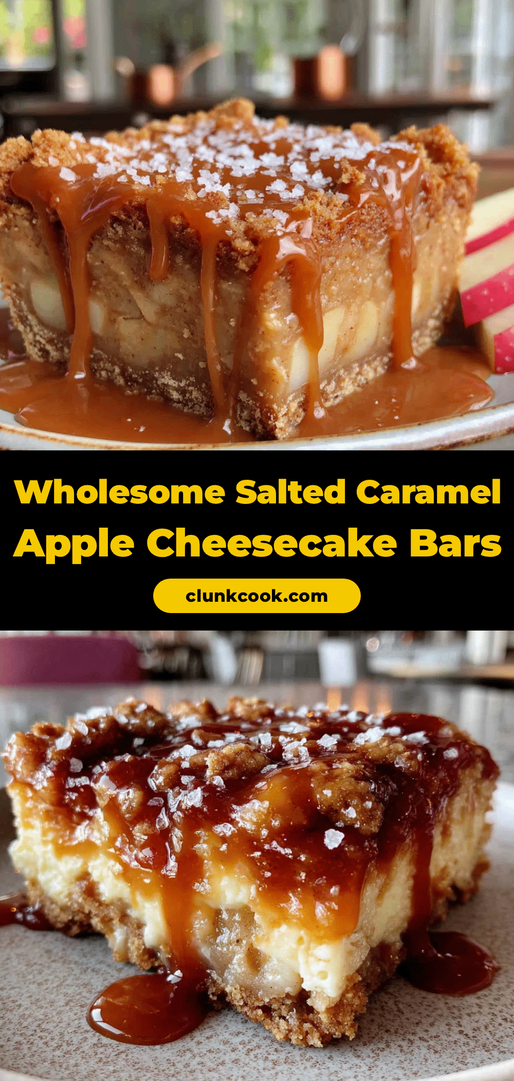 wholesome salted caramel apple cheesecake bars recipe